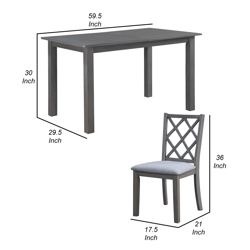 Lisle 5 Piece Extendable Dining Table and 4 Crossback Chair Set- Gray Wood