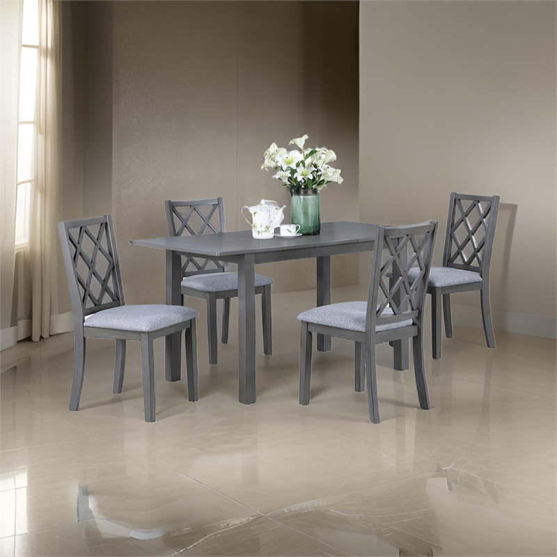Lisle 5 Piece Extendable Dining Table and 4 Crossback Chair Set- Gray Wood