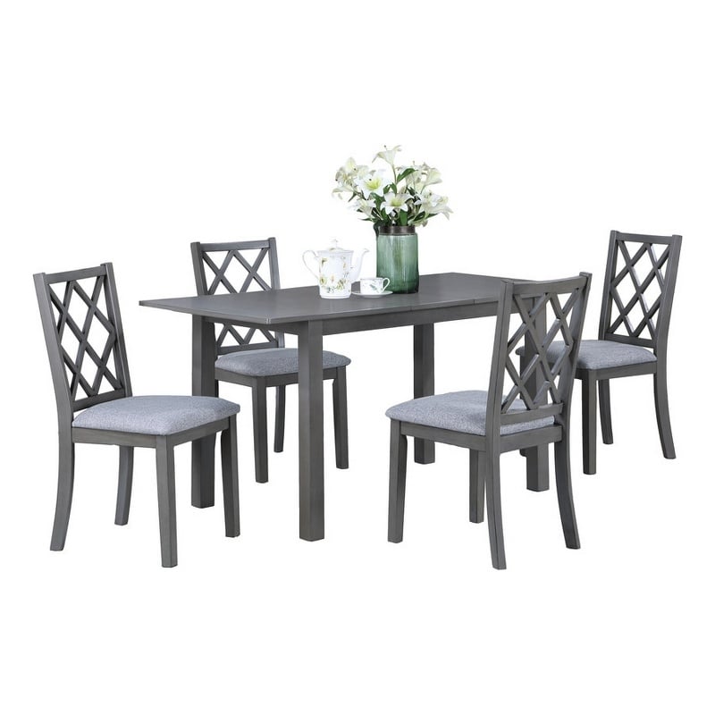 Lisle 5 Piece Extendable Dining Table and 4 Crossback Chair Set- Gray Wood