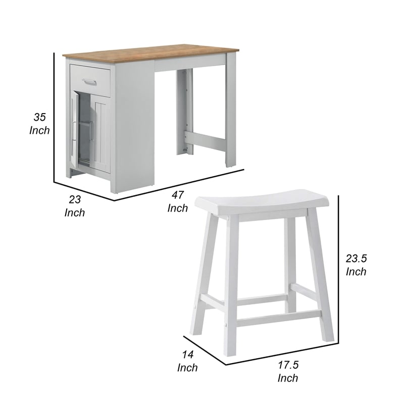 Lon 3pc Counter Height Dining Table and Saddle Stool Set- White- Oak