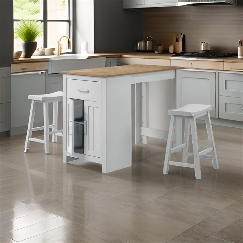Lon 3pc Counter Height Dining Table and Saddle Stool Set- White- Oak