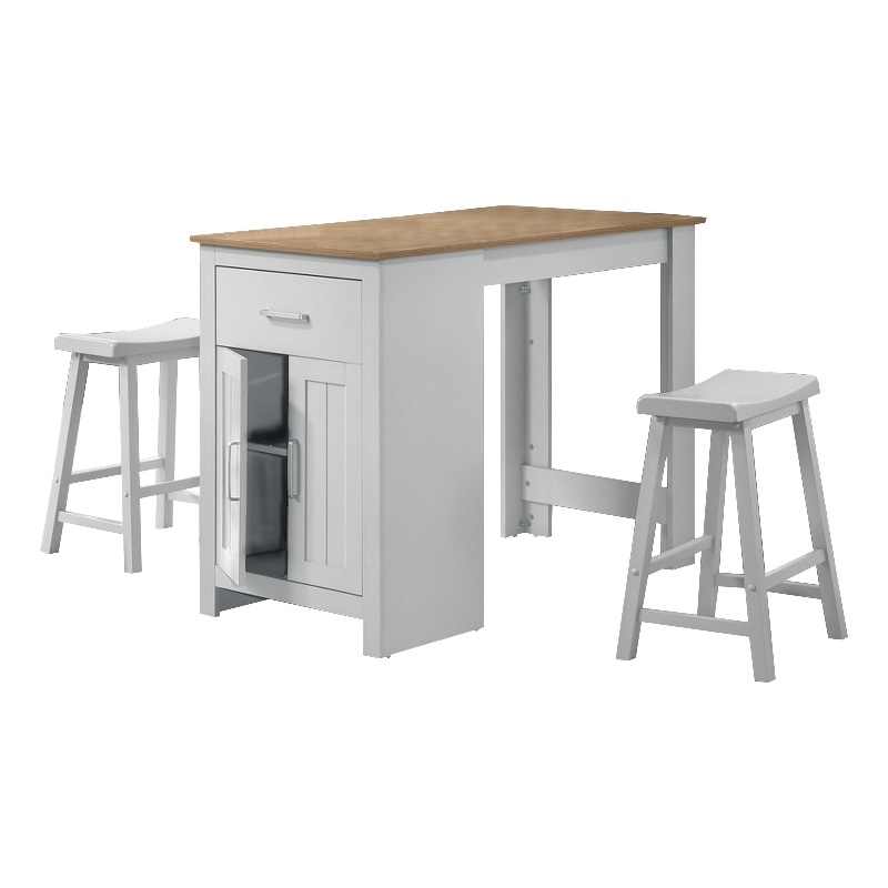 Lon 3pc Counter Height Dining Table and Saddle Stool Set- White- Oak