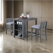 Ham 3 Piece Counter Height Compact Dining Table- Chair Set- Gray Wood
