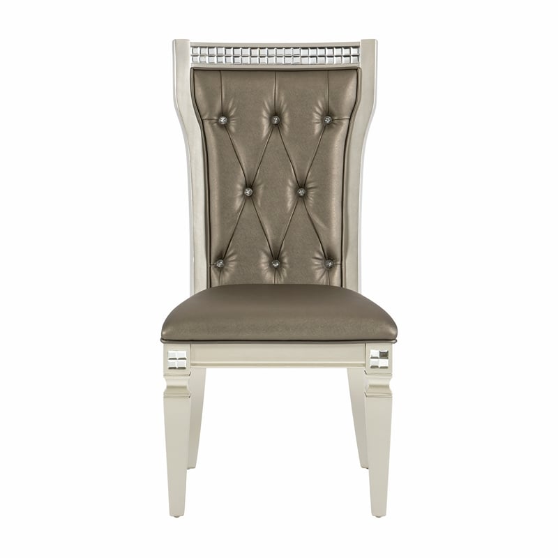Juhi 21 Inch Side Dining Chairs Set of 2- Mirror Trim Frame- Faux Leather