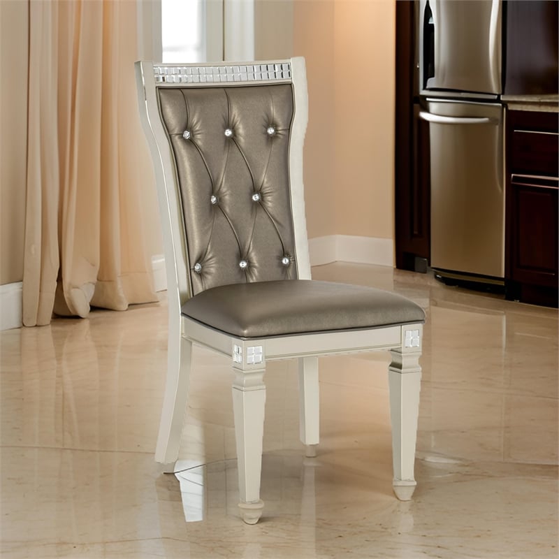 Juhi 21 Inch Side Dining Chairs Set of 2- Mirror Trim Frame- Faux Leather