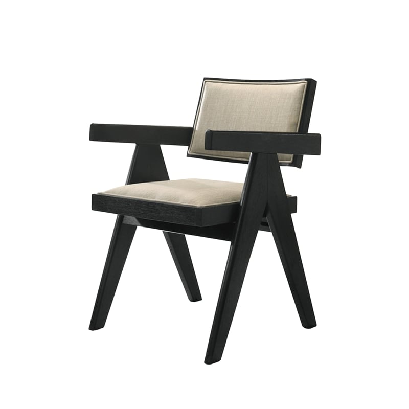Bili 3pc Dining Armchair and Side Table Set- Open Backrests- Beige- Black