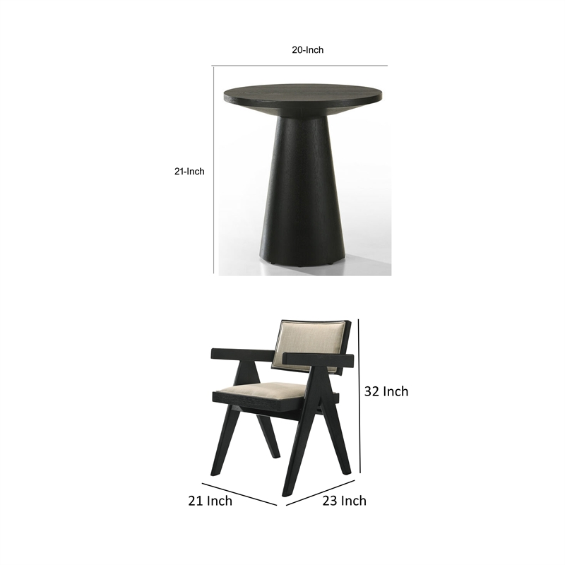 Bili 3pc Dining Armchair and Side Table Set- Open Backrests- Beige- Black