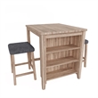 Dawny 3pc Counter Height Table Set with Stools- Shelves- Brown Oak Wood