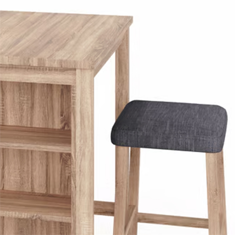 Dawny 3pc Counter Height Table Set with Stools- Shelves- Brown Oak Wood