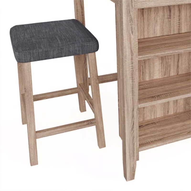 Dawny 3pc Counter Height Table Set with Stools- Shelves- Brown Oak Wood