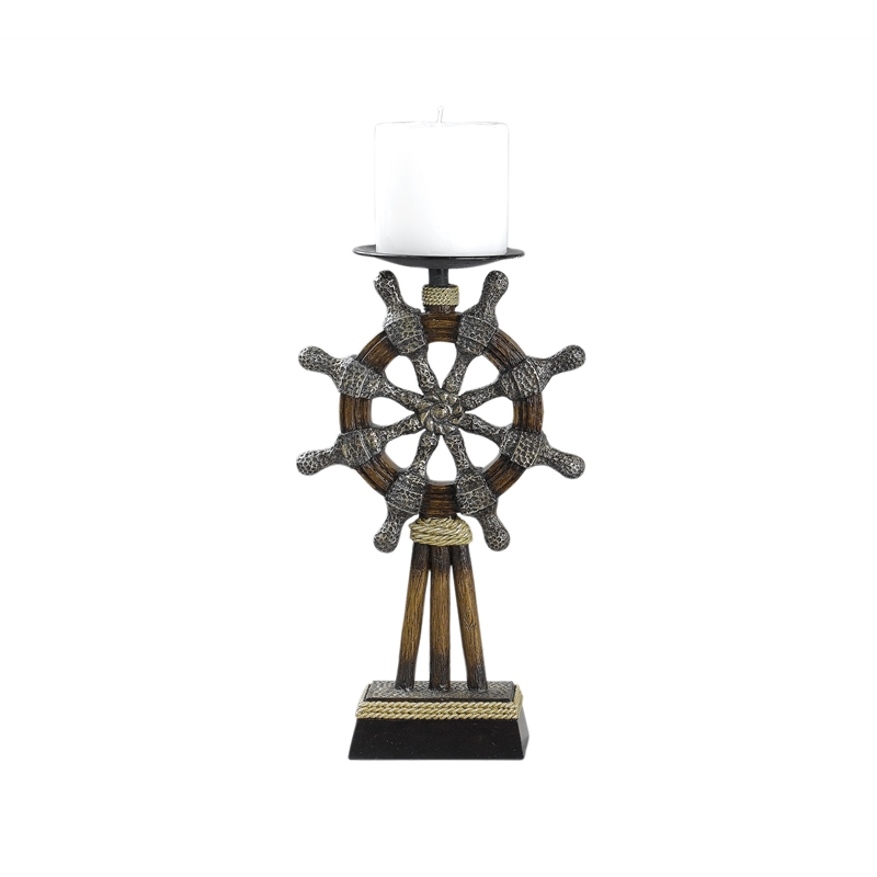Capi 3pc Candle Holder Set w Candles- Bronze Wheel Shape- Solid Base