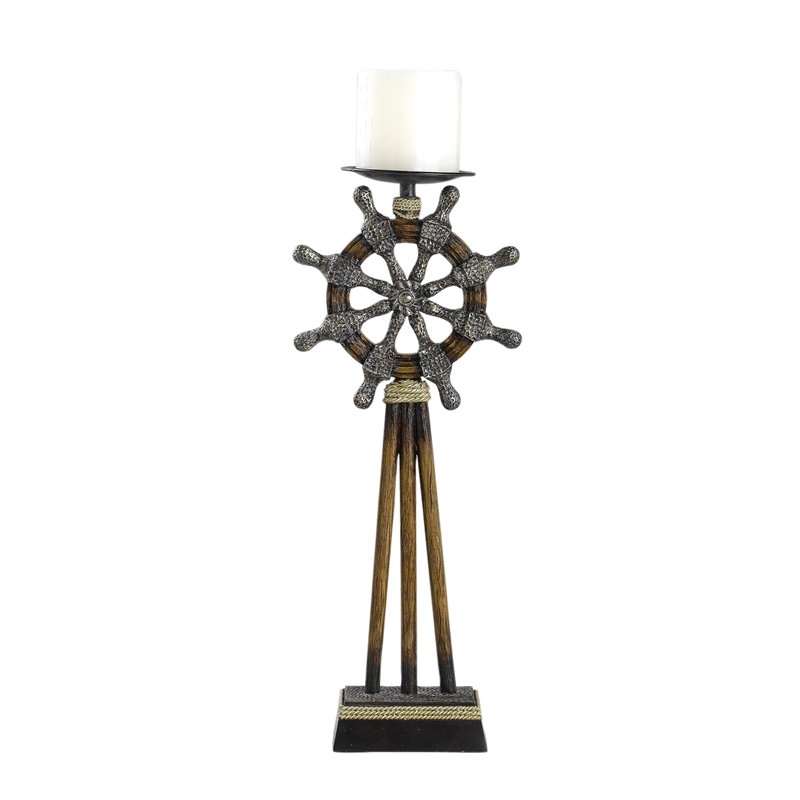 Capi 3pc Candle Holder Set w Candles- Bronze Wheel Shape- Solid Base