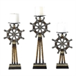 Capi 3pc Candle Holder Set w Candles- Bronze Wheel Shape- Solid Base