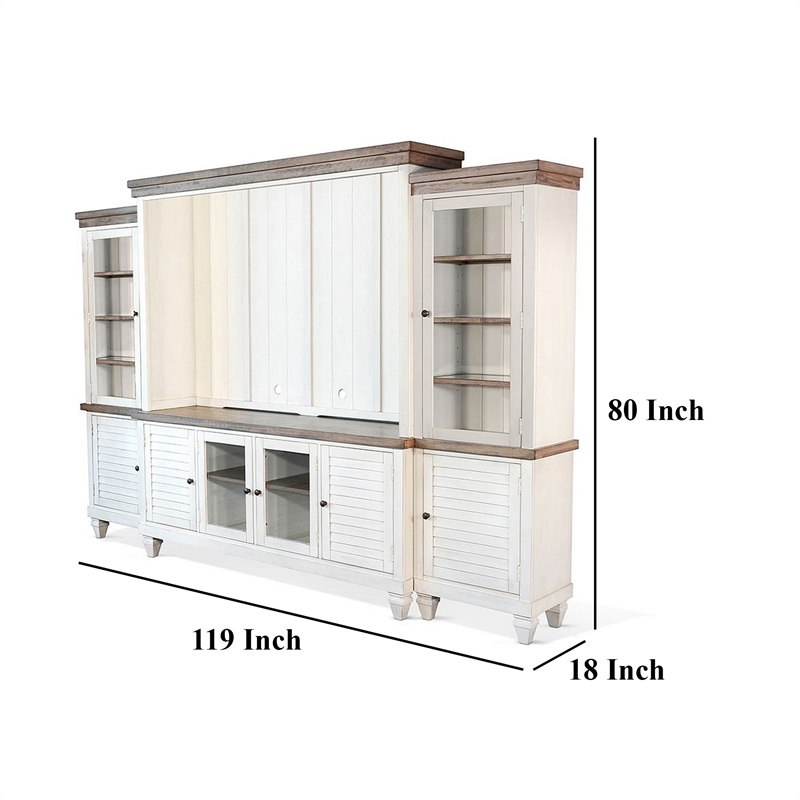 Dean Console with Hutch TV Media Wall Unit- Brown- White 119 Inch