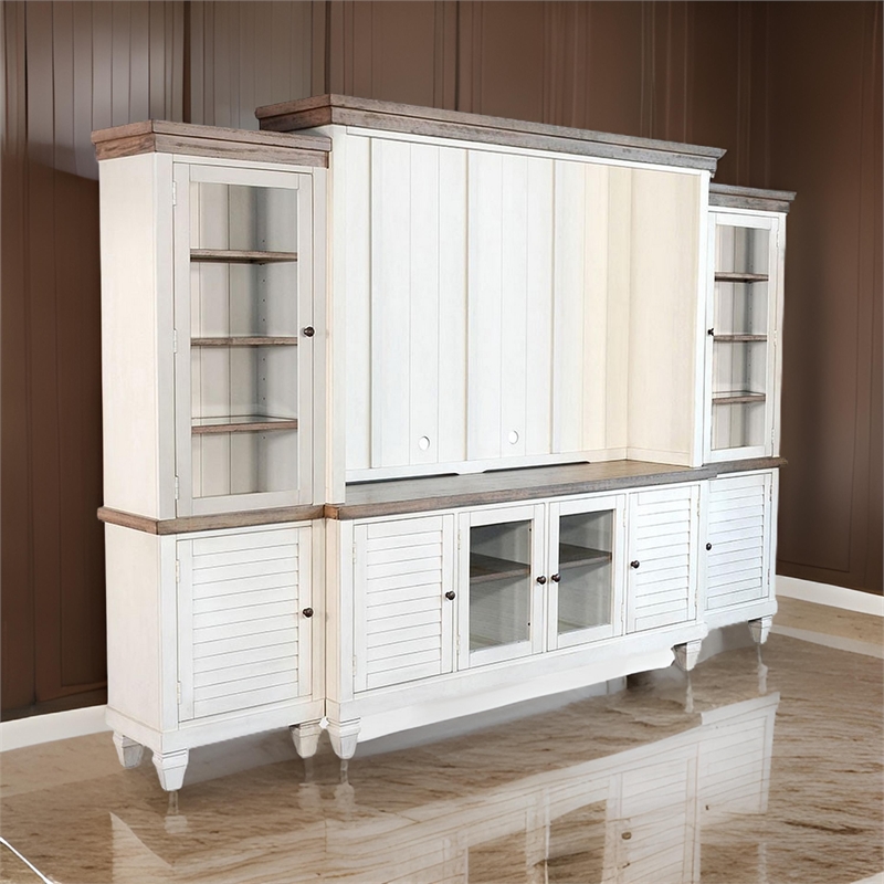 Dean Console with Hutch TV Media Wall Unit- Brown- White 119 Inch