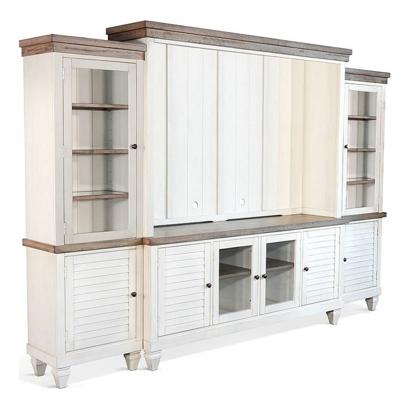 Dean Console with Hutch TV Media Wall Unit- Brown- White 119 Inch