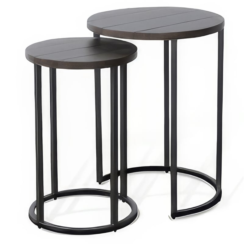 Flint 2 Piece Nesting Table Set- Dark Brown Mahogany- Black Metal Base