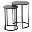 Flint 2 Piece Nesting Table Set- Dark Brown Mahogany- Black Metal Base