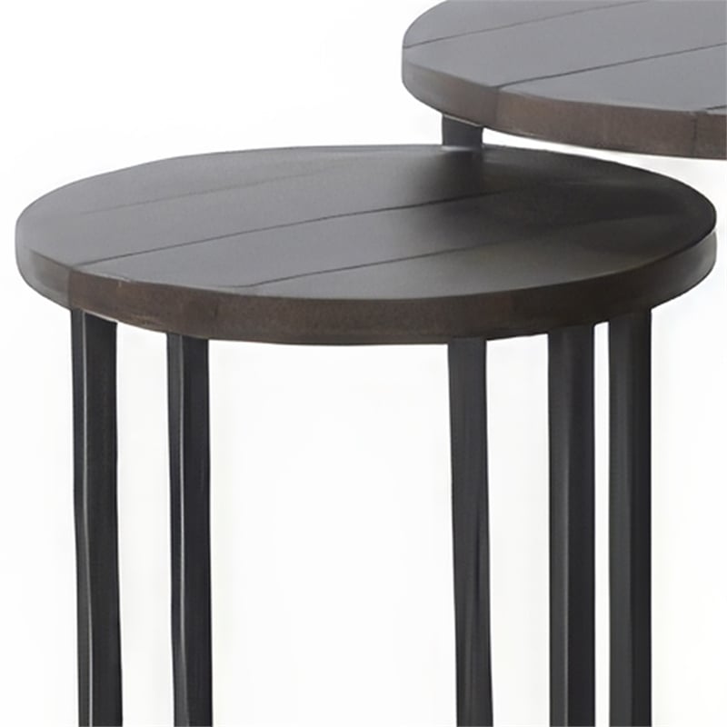 Flint 2 Piece Nesting Table Set- Dark Brown Mahogany- Black Metal Base