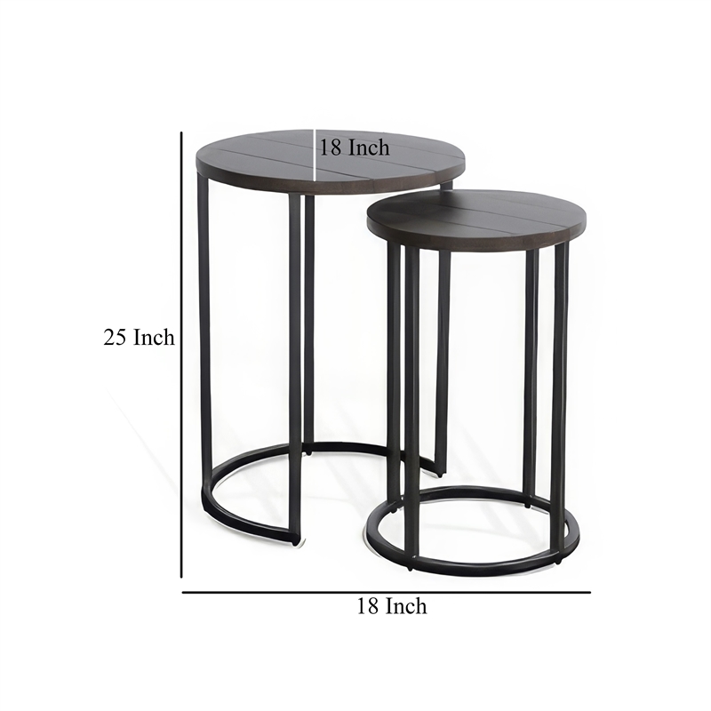 Flint 2 Piece Nesting Table Set- Dark Brown Mahogany- Black Metal Base