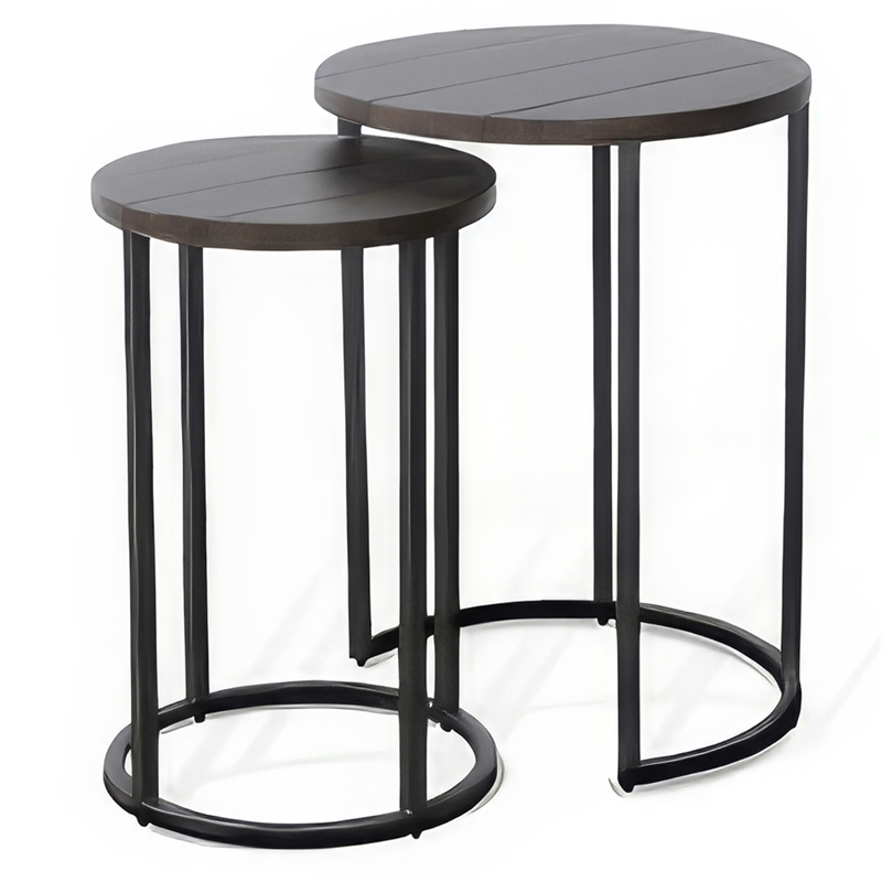 Flint 2 Piece Nesting Table Set- Dark Brown Mahogany- Black Metal Base