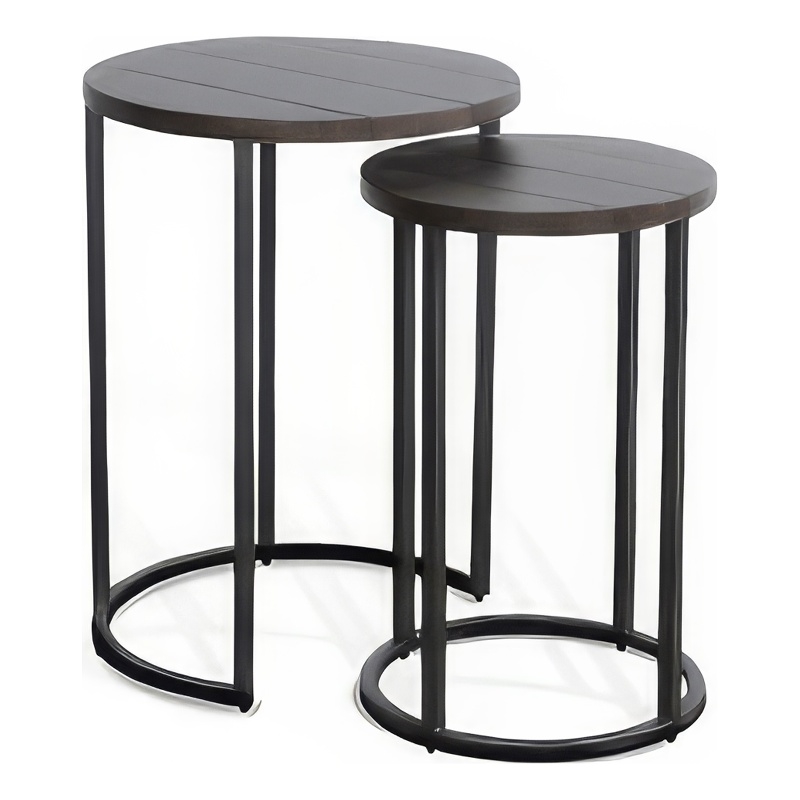 Flint 2 Piece Nesting Table Set- Dark Brown Mahogany- Black Metal Base