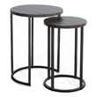 Flint 2 Piece Nesting Table Set- Dark Brown Mahogany- Black Metal Base