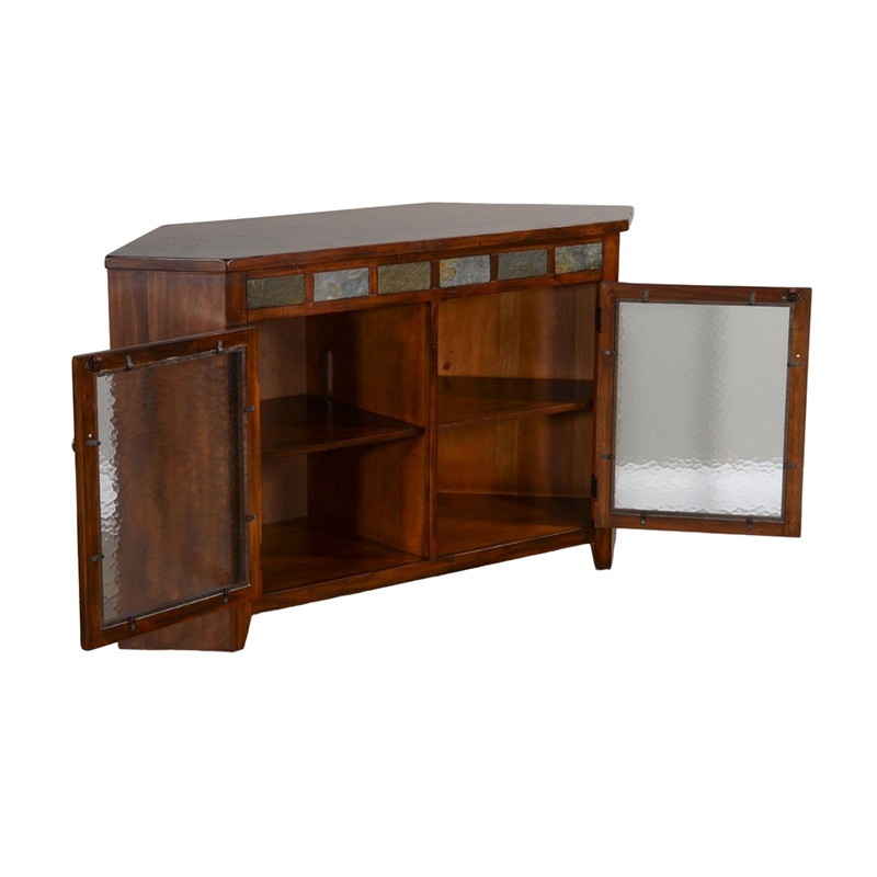 Odel Corner TV Console- Glass Doors- Dark Brown Mahogany- 55 Inch