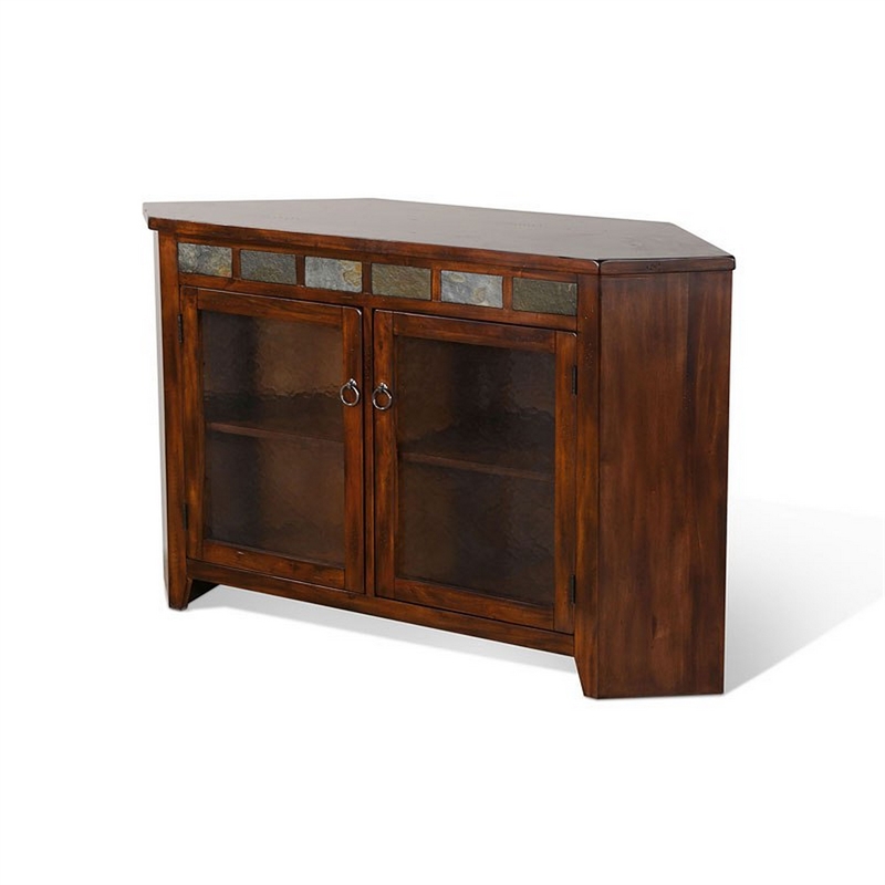 Odel Corner TV Console- Glass Doors- Dark Brown Mahogany- 55 Inch