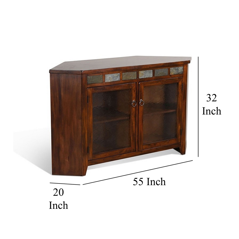 Odel Corner TV Console- Glass Doors- Dark Brown Mahogany- 55 Inch