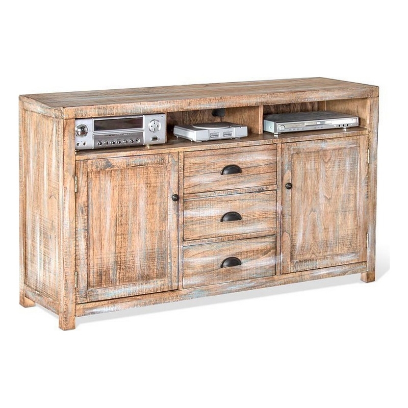 Rany TV Console- 60Wx36H Light Brown Mahogany- 5 Shelves- 3 Drawers