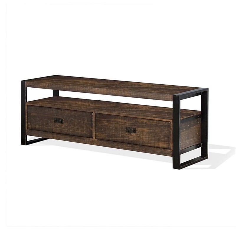 Flint TV Media Console- 3 Drawers- 2 Shelves- Dark Brown Wood- 64 Inch