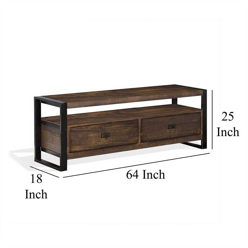 Flint TV Media Console- 3 Drawers- 2 Shelves- Dark Brown Wood- 64 Inch