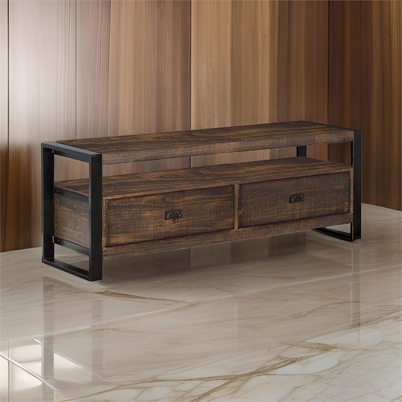 Flint TV Media Console- 3 Drawers- 2 Shelves- Dark Brown Wood- 64 Inch