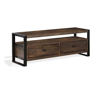 Flint TV Media Console- 3 Drawers- 2 Shelves- Dark Brown Wood- 64 Inch