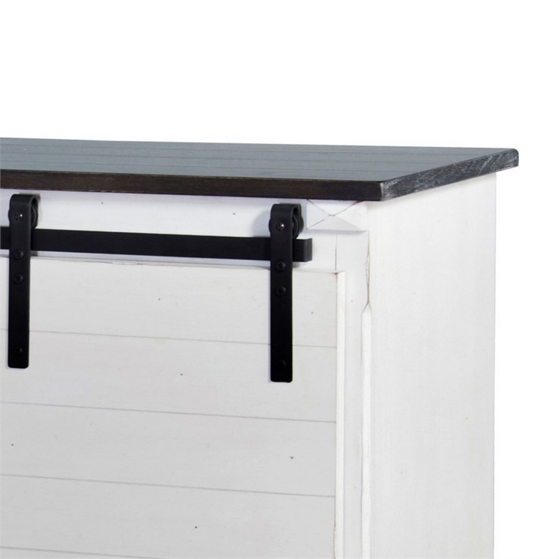 Zena TV Media Console- 3 Shelves- 2 Barn Doors- White- Brown- 65 Inch