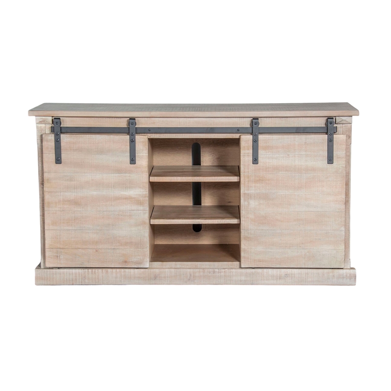 Zena TV Media Console- 3 Shelves- 2 Barn Doors- Taupe Wood- 65 Inch