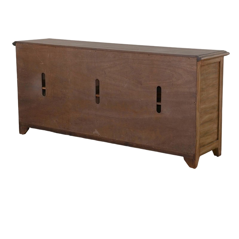Yael TV Media Console- 6 Shelf- Glass Doors- 70 Inch Light Brown Wood