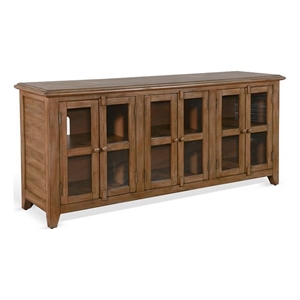 Yael TV Media Console- 6 Shelf- Glass Doors- 70 Inch Light Brown Wood