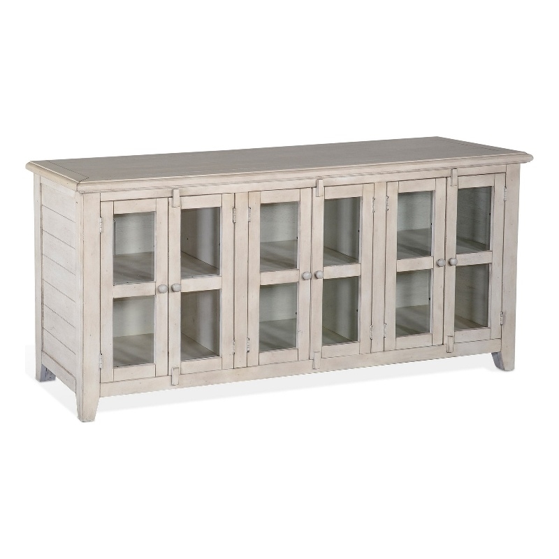 Yael TV Media Console- 6 Shelves- Glass Doors- White Mahogany- 70 Inch