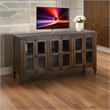 Yael TV Media Console- 6 Shelves- Glass Doors- 70 Inch Dark Brown Wood