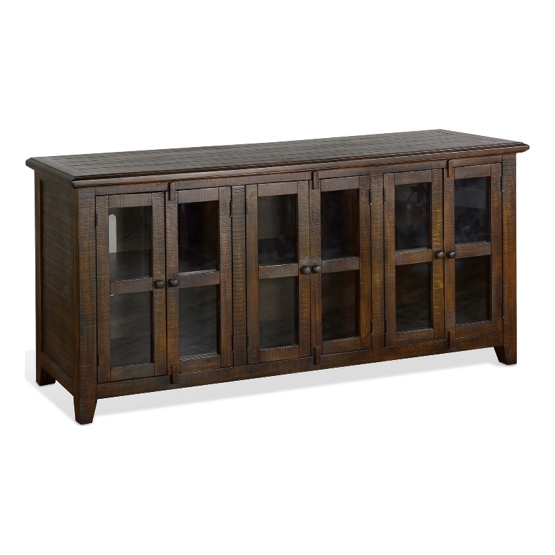 Yael TV Media Console- 6 Shelves- Glass Doors- 70 Inch Dark Brown Wood