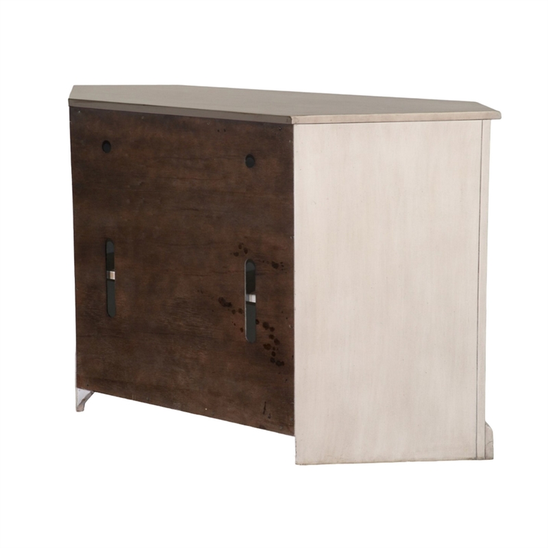 Sain Corner TV Media Console- 6 Shelf- 2 Glass Door 55 Inch Taupe Wood