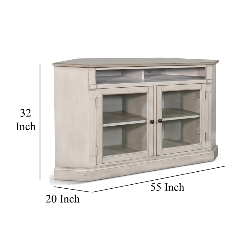 Sain Corner TV Media Console- 6 Shelf- 2 Glass Door 55 Inch Taupe Wood