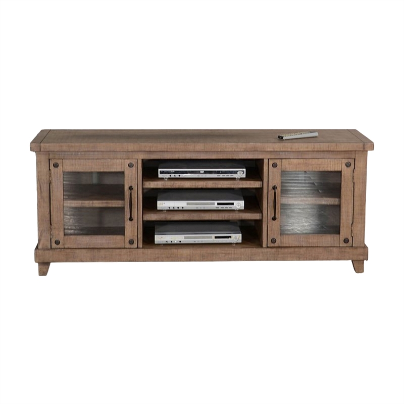 Anva TV Media Console- Shelves- Doors- Light Brown Mahogany- 64 Inch