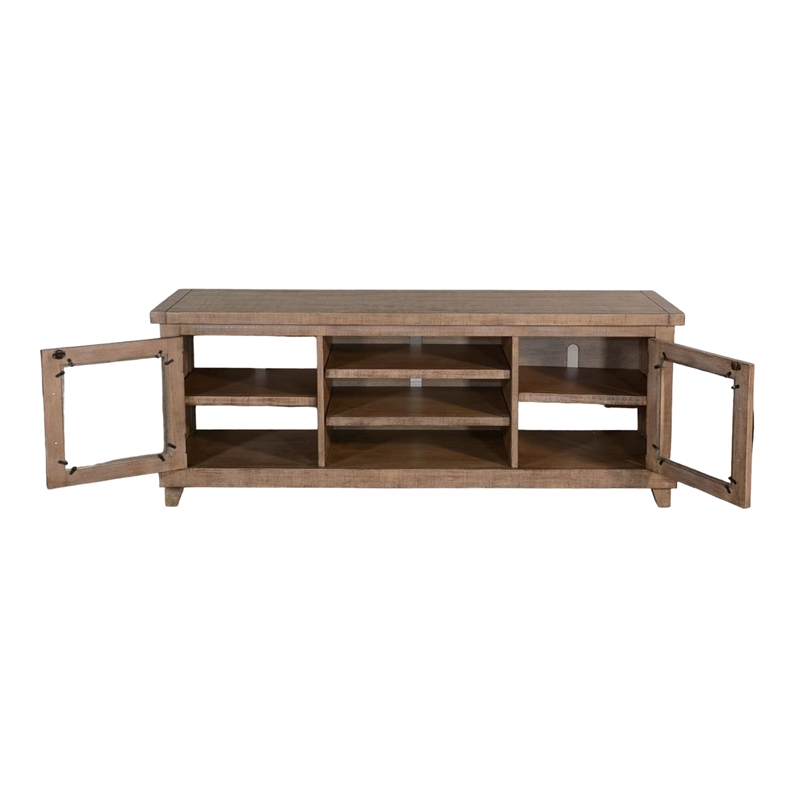 Anva TV Media Console- Shelves- Doors- Light Brown Mahogany- 64 Inch