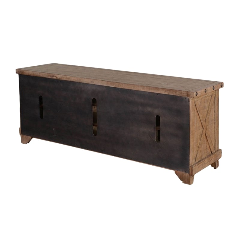 Anva TV Media Console- Shelves- Doors- Light Brown Mahogany- 64 Inch