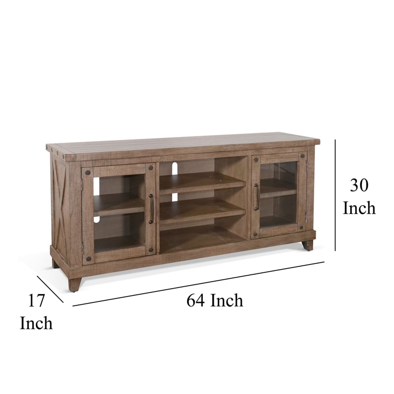 Anva TV Media Console- Shelves- Doors- Light Brown Mahogany- 64 Inch