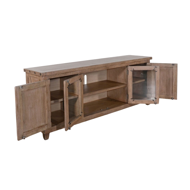 Anva TV Media Console- Shelves- Doors- Light Brown Mahogany- 74 Inch