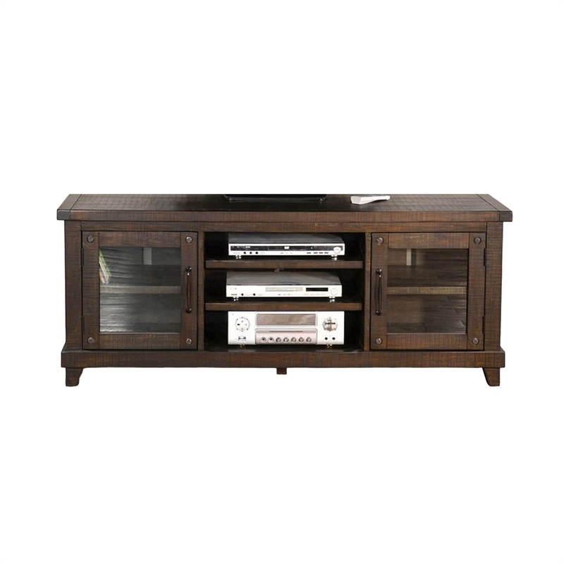 Anva TV Media Console- Shelves- Doors- Dark Brown Mahogany- 64 Inch